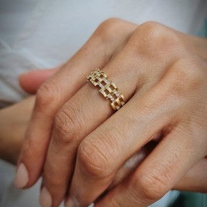 Taşlı Modern Kaburga Yüzük 14 Ayar