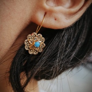 Telkari Yıldız Mavi Taşlı Küpe 14 Ayar Telkari Yıldız Mavi Taşlı Küpe 14 Ayar