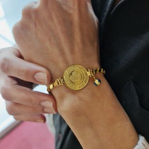 22 Ayar Yarım Altınlı 14 Ayar Arpa Zincirli Bileklik