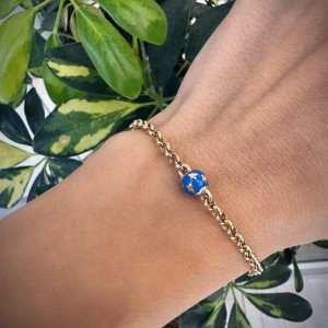 Mavi Mineli Yıldız Bileklik 14 Ayar Altın