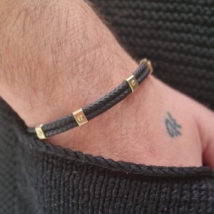 Erkek Deri ve Altın Bileklik 14 Ayar Altın