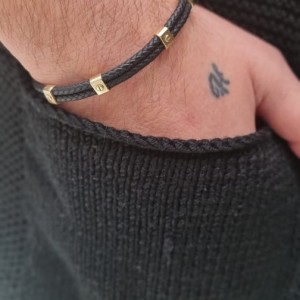 Erkek Deri ve Altın Bileklik 14 Ayar Altın Erkek Deri ve Altın Bileklik 14 Ayar Altın