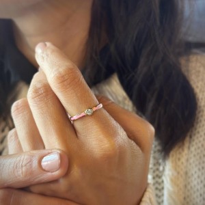 Pembe Mineli Tektaş Çıtır Yüzük 14 Ayar Özel Tasarım