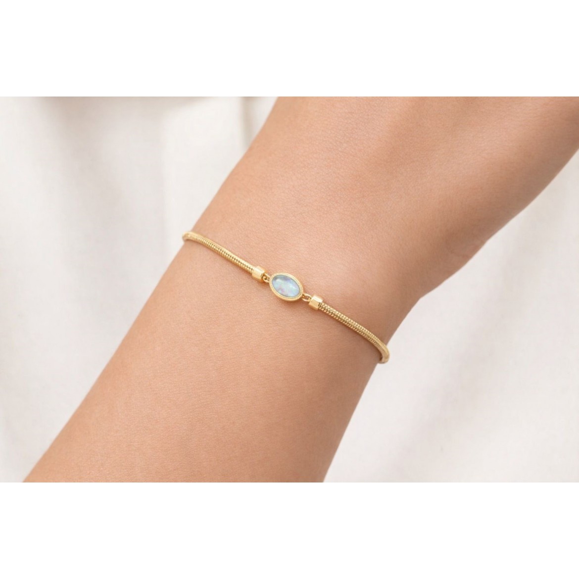 İtalyan Zincirli Ay Taşı Bileklik 14 Ayar Altın