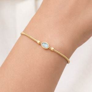 İtalyan Zincirli Ay Taşı Bileklik 14 Ayar Altın