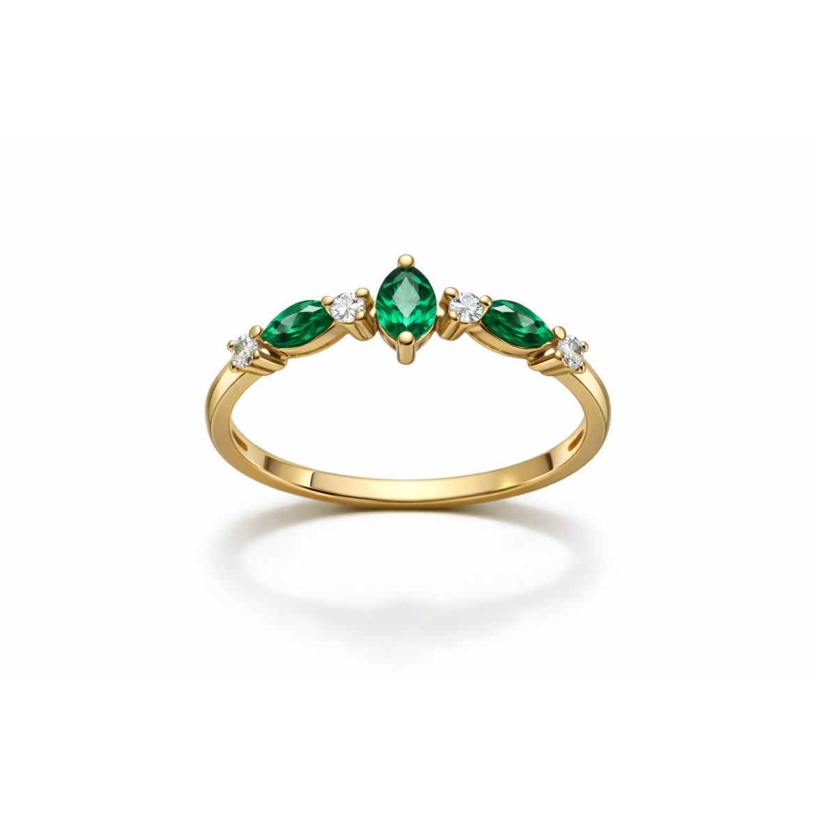 Yeşil Taşlı Fantezi Yüzük 14 Ayar Altın